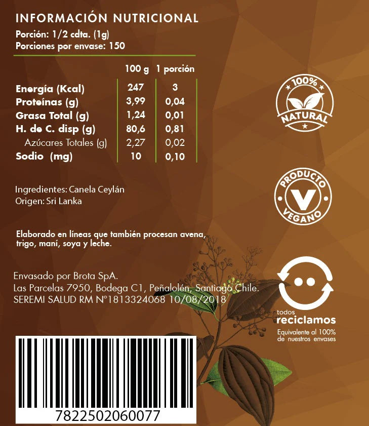 Canela Ceylán En Polvo 150 G Brota (pack 3 Unidades)