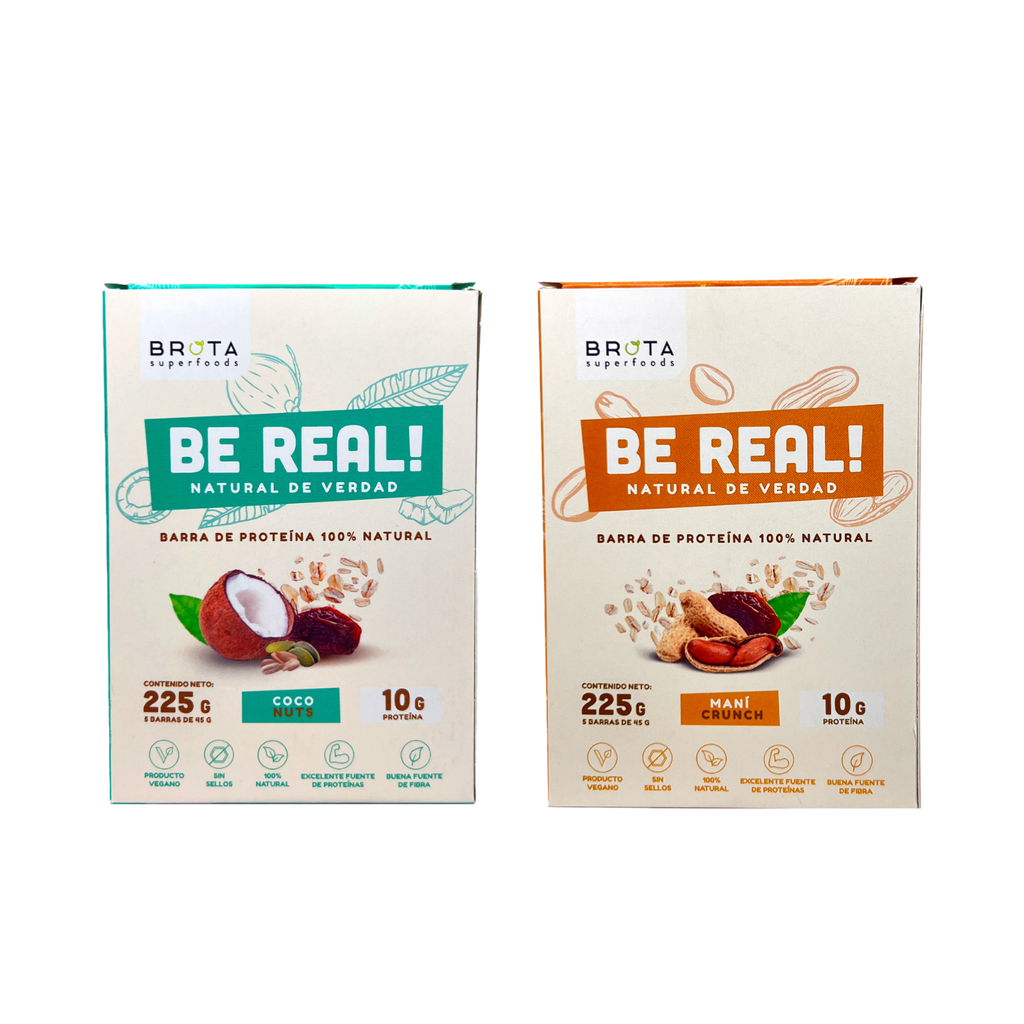 Pack Mix 10 Barritas de Proteína Be Real Coco Nuts (5) + Maní Crunch (5)