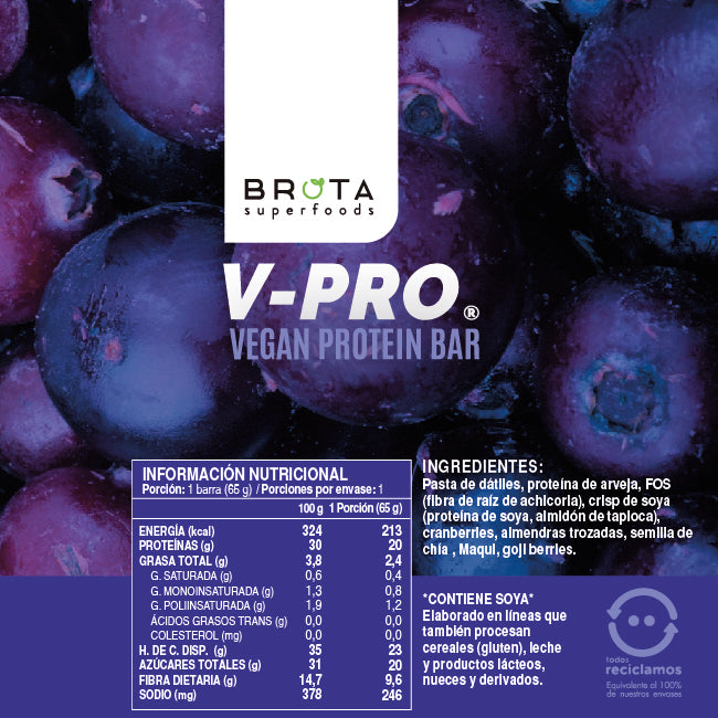 Box of 12 Patagonian Berries vegan protein bars 65 g Brota