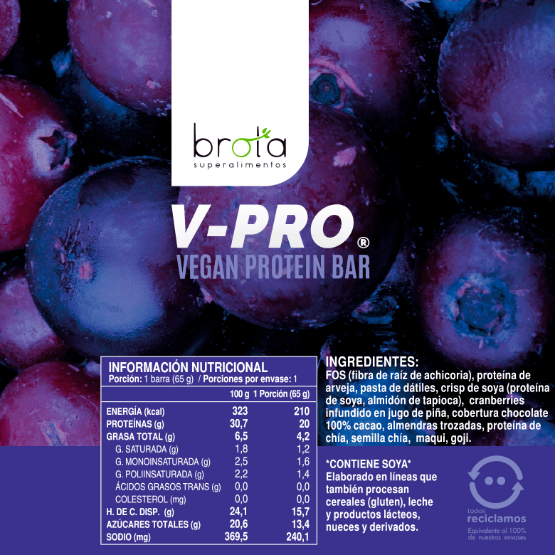 Barrita de proteína vegana Patagonian Berries 65 g Brota