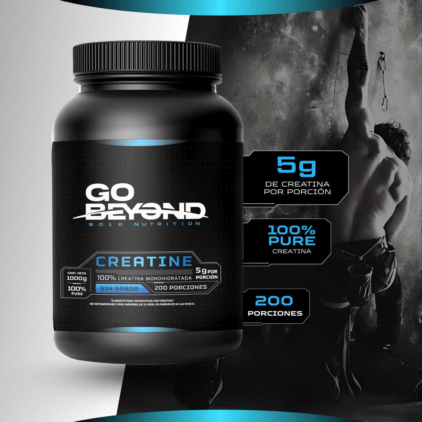 Creatina Monohidratada 1 Kg Sin Sabor – Go Beyond | 200 Servicios (5g Por Porción)