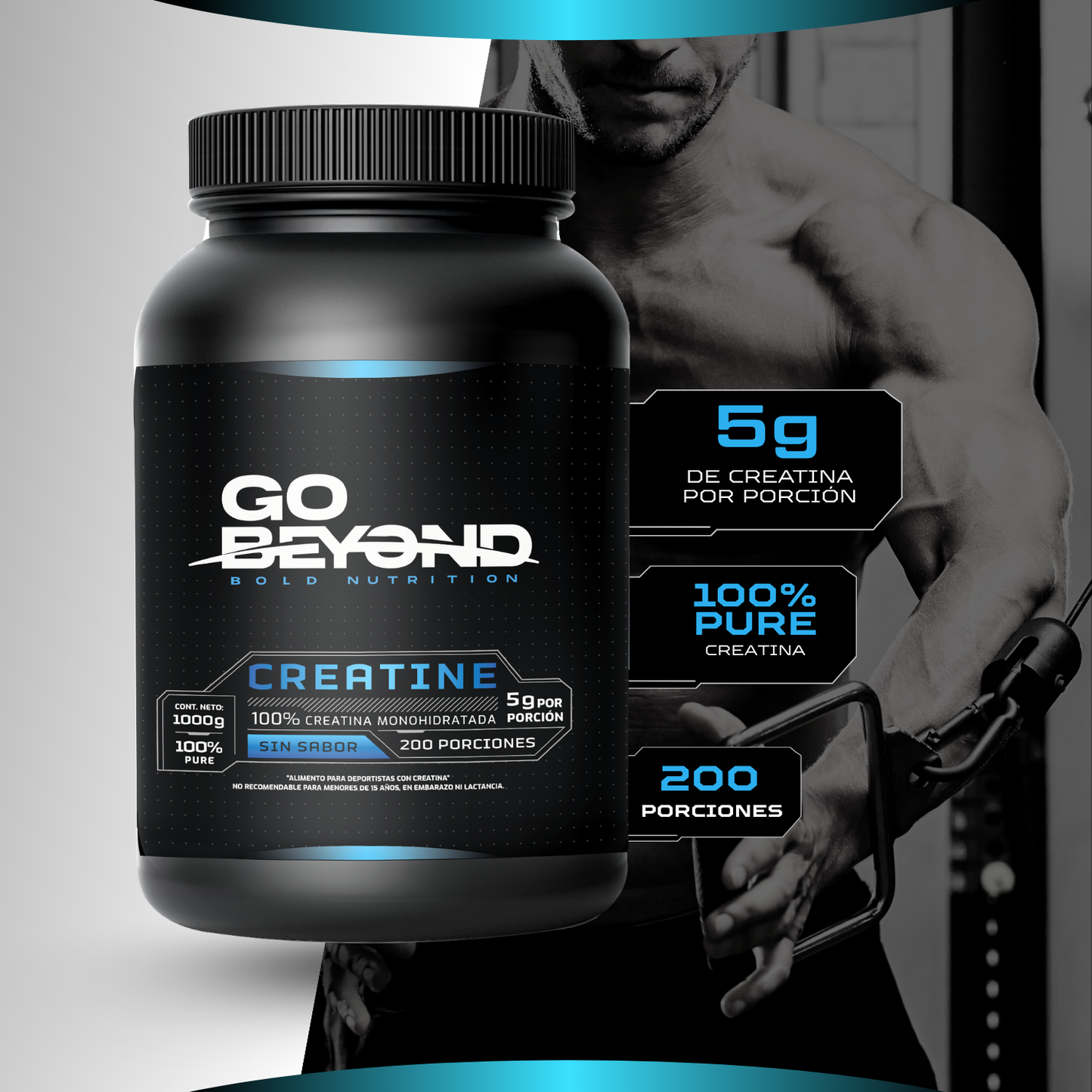 Creatina Monohidratada 1 Kg Sin Sabor – Go Beyond | 200 Servicios (5g Por Porción)
