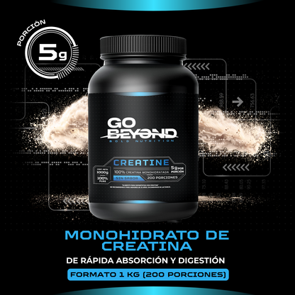 Creatina Monohidratada 1 Kg Sin Sabor – Go Beyond | 200 Servicios (5g Por Porción)