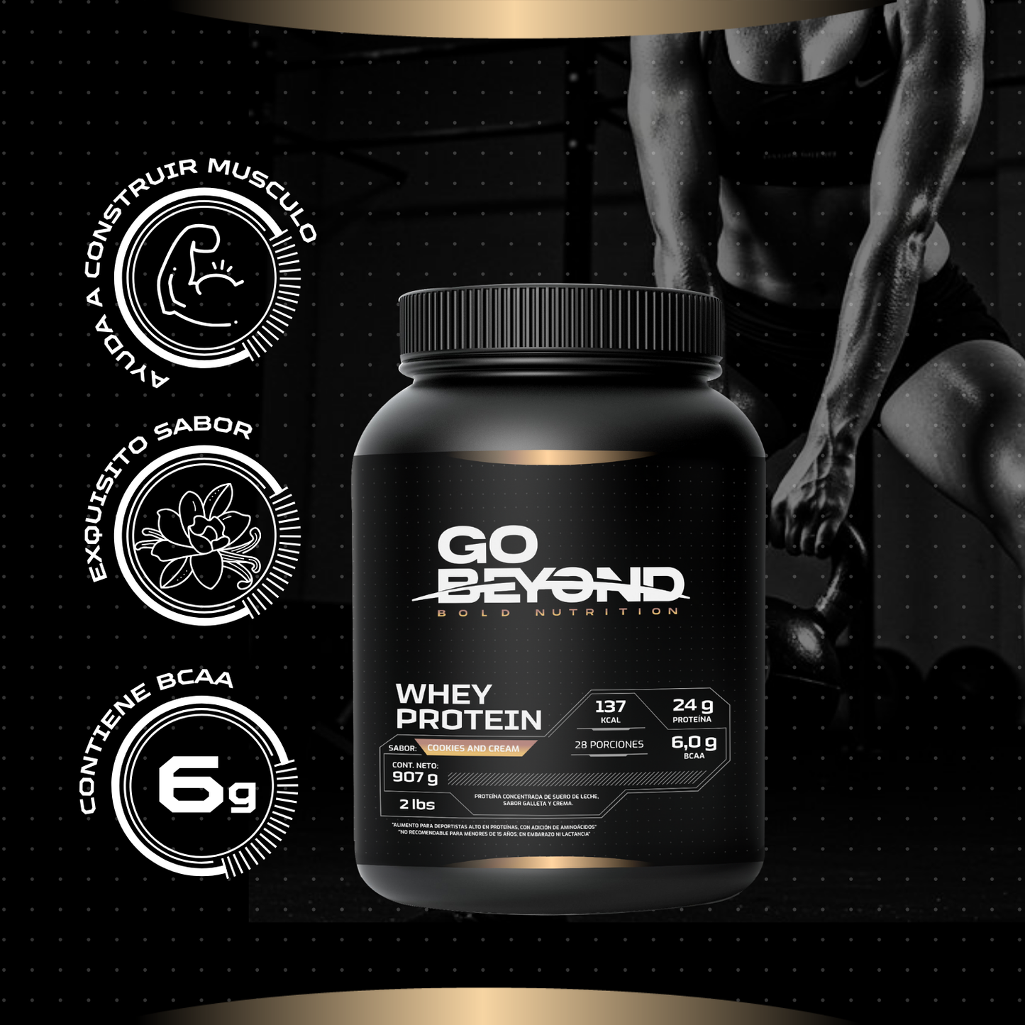 Whey Protein 907 g Sabor Cookies and Cream | Go Beyond