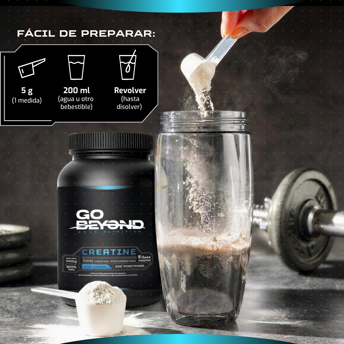 Creatina Monohidratada 1 Kg Sin Sabor – Go Beyond | 200 Servicios (5g Por Porción)