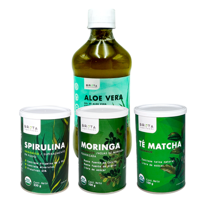 Pack Detox: Moringa - Té matcha - Spirulina - Aloe vera 500 ml