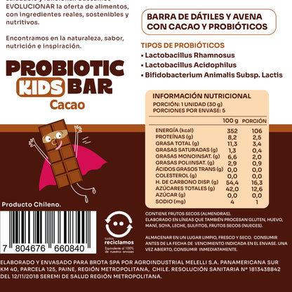 Brota - Kids Probiotic Bar - Cacao - 150 G - Estuche 5 Unidades