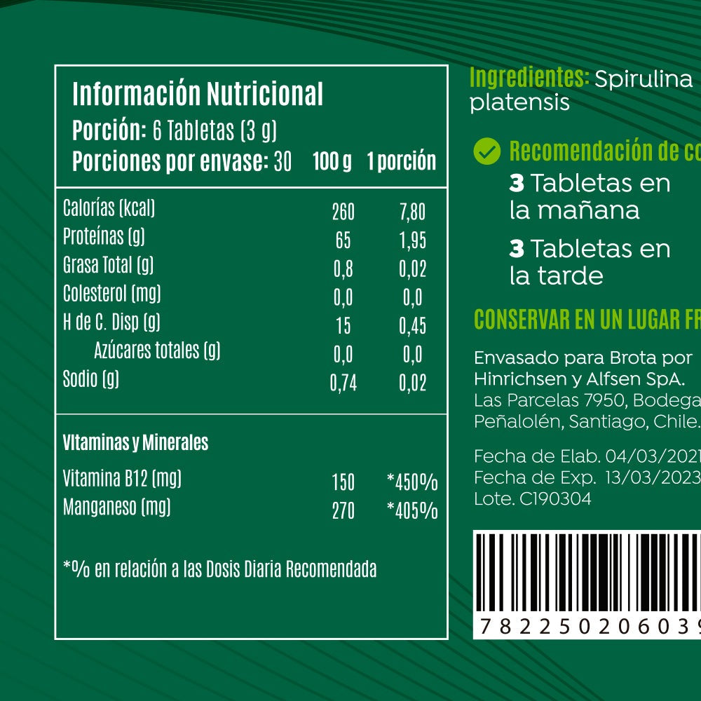 Spirulina Green Health 180 tabletas