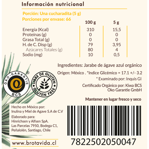 Jarabe de Ágave Azul Orgánico 330 g
