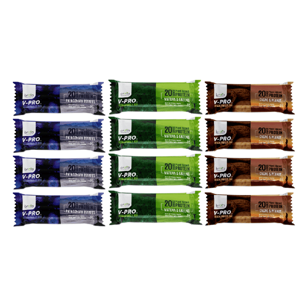 12 barritas veganas surtidas Patagonian Berries, Matcha & Greens y Cacao & Peanut