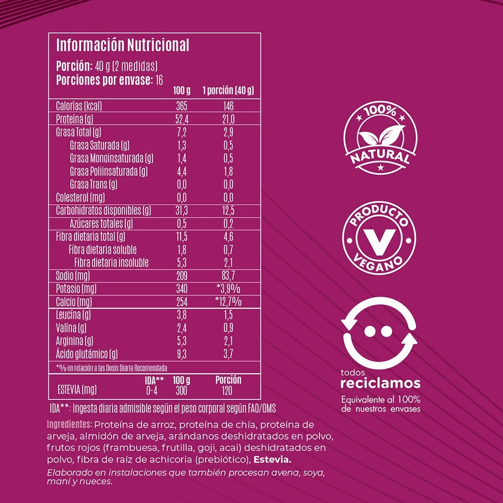 Proteína en polvo vegana V-Pro Berry Fit 650 g